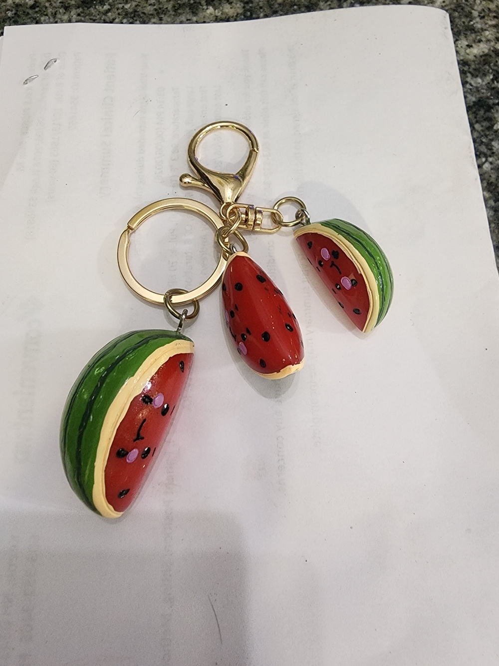 Watermelon Slice Keychain Trio - Red & Green Fruit Charms
